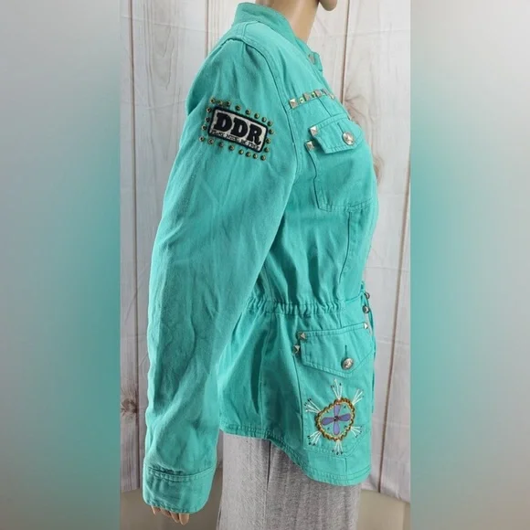 Double D Ranch Embroidered Studded Turquoise Jacket Blazer Western. Size XS - Picture 12 of 16